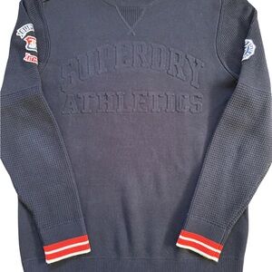 Superdry Men's Navy Crewneck Sweater with Red-Trim Cuffs